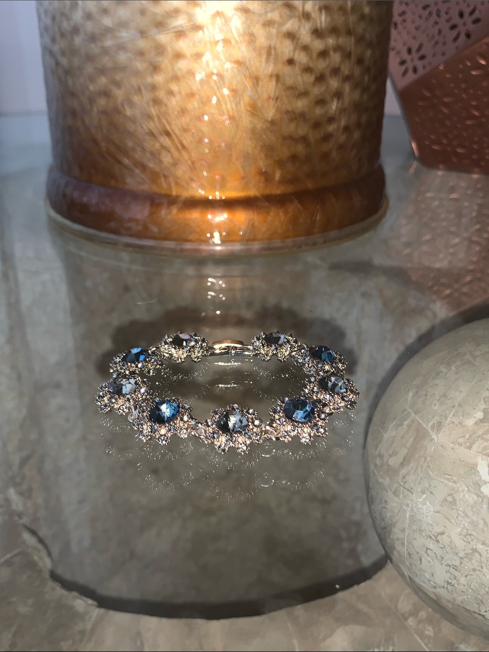 Vintage-style blue rhinestone link bracelet